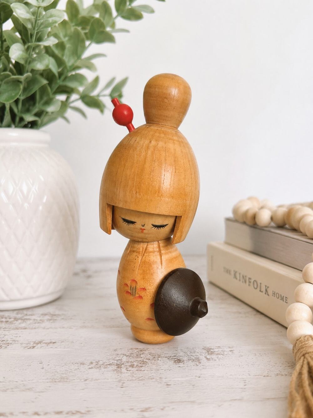 Vintage Japanese Kokeshi Doll 6.5” Hand Painted Wooden Girl Signed Japan